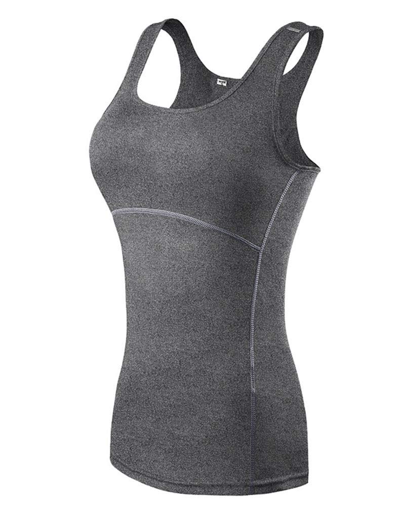 Women Dry Fit Compression Tank Top Activewear Sleeveless T-Shirt Sports Workout Athletic Fitness Running Grey S