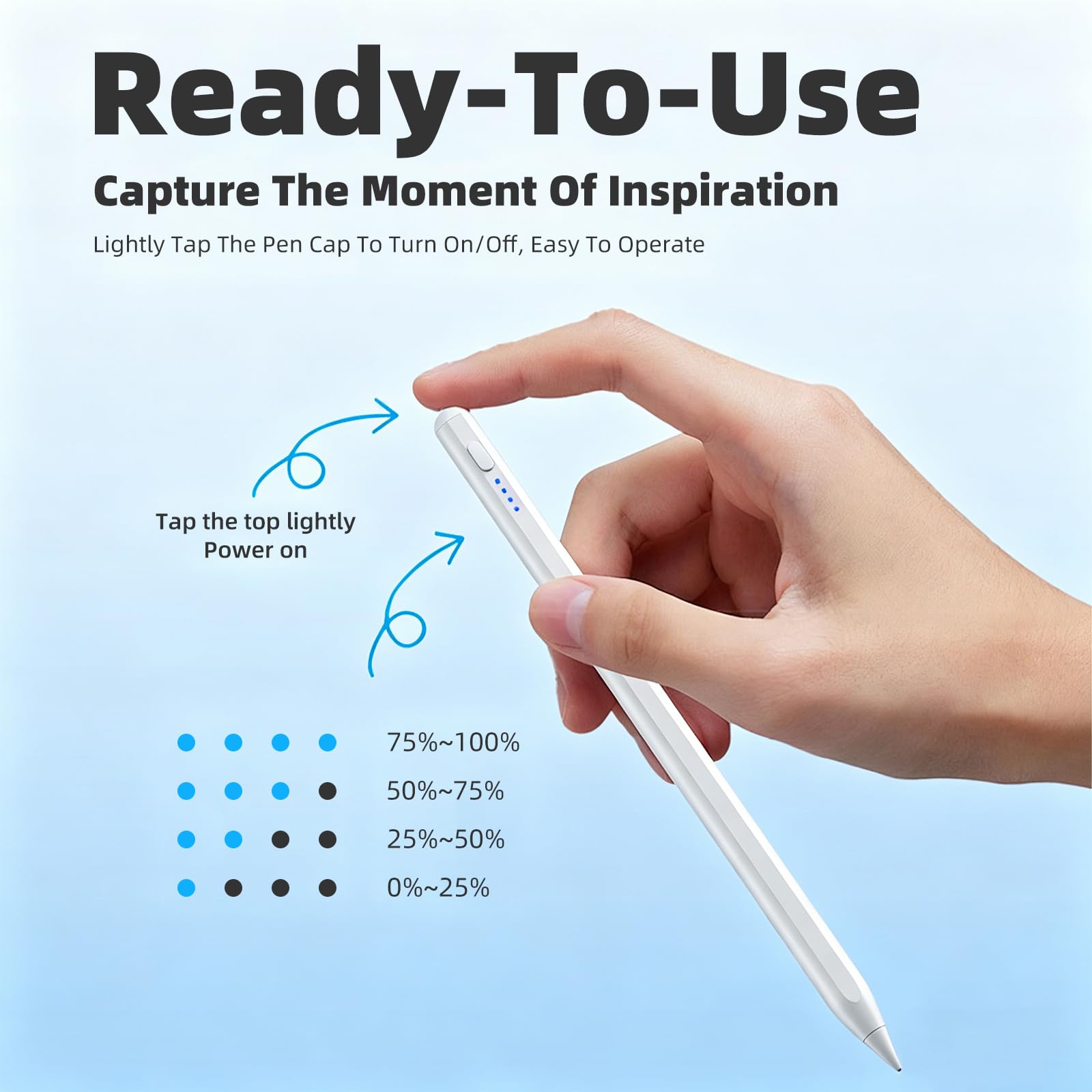 Stylet pour iPad 2018-2026, Précision de Pixe, Reject de Paume, Détection d'inclinaison, Pencil Charge Rapide, Compatible avec iPad 11/10/9/8/7/6/A16, Mini 7/6/5/4, Air M4/M3/M2, Pro M5/M4 13/12.9/11″