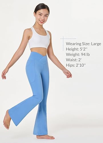 Miniatura 5 de BALEAF Leggings acampanados para niñas, cintura alta, corte de bota, pantalones de yoga y danza, leggings con bolsillos