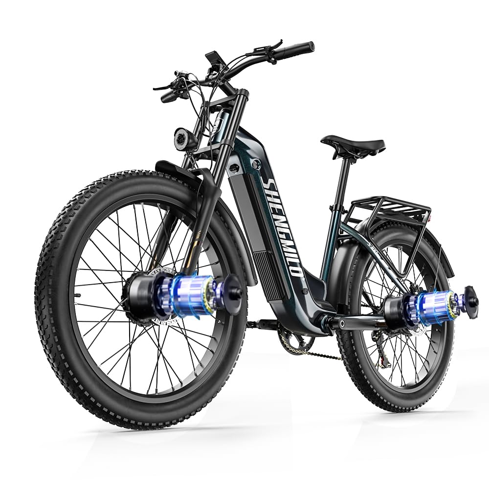 Shengmilo S700 2 x 1OOOW Ebike, telaio in alluminio a doppio motore, coppia 80 N.M × 2,26 pollici, batteria 840 WH con batteria agli ioni di litio rimovibile e cambio a 7 marce, ebike da uomo e da