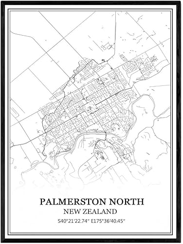 TANOKCRS Palmerston North New Zealand - Póster impreso en lienzo para pared, sin marco, moderno, mapa blanco y negro, regalo de recuerdo, decoración