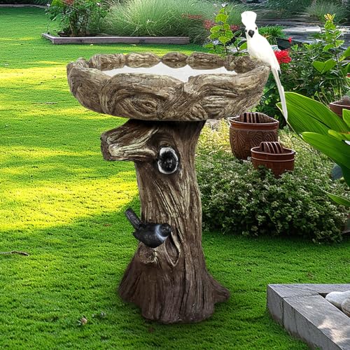 VerveArt 23” Tall Fibre Reinforced Concrete Birdbaths with Birds for