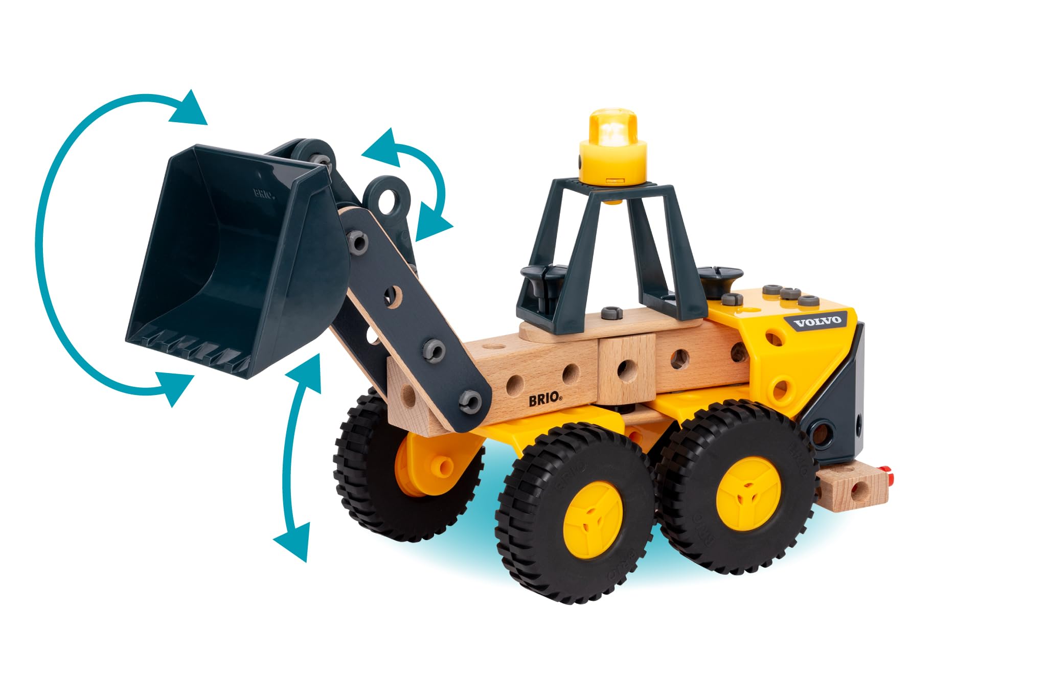 BRIO Builder 34598 Volvo Frontlader - Starkes Baufahrzeug mit beweglicher Ladeschaufel, Knicklenkung und Lichtmodul - Empfohlen für Kinder ab 3 Jahren