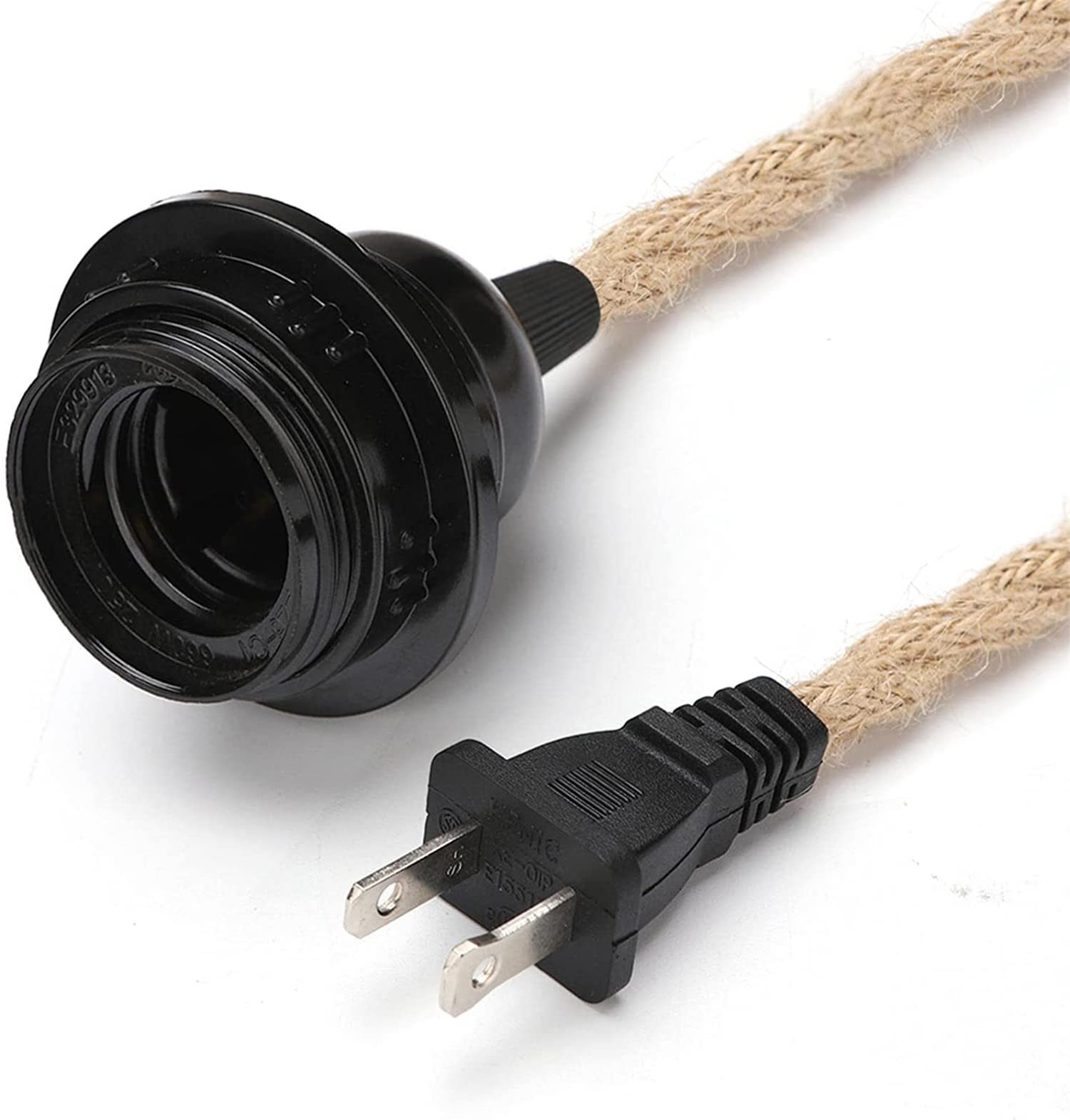 Pendelleuchten-Kabel-Set mit Schalter, 4,5 m, Vintage-Industrie-Hängeleuchte, Plug-in-Lampenkabel mit gedrehtem Hanfseil, Pendelleuchten-Fassung E26 E27 für Hängelampe, Bauernhaus-Lampenkabel, DIY