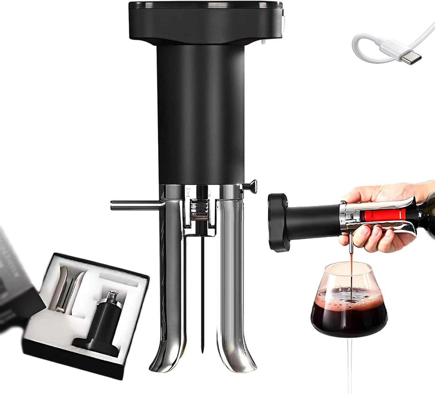 Décanteur électrique pour décanter instantanément le vin sans ouverture nécessaire, débit 5-7 ml/s pour un versement sans effort et une saveur améliorée