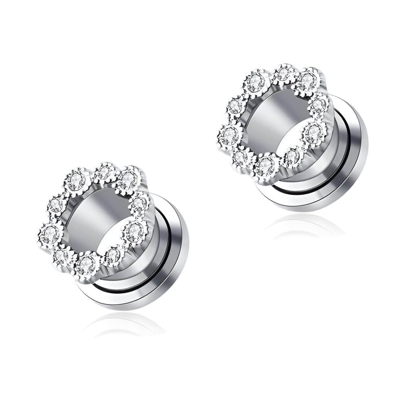 Silberne Edelstahl-Tunnel-Plug-Ohrringe, doppelt ausgestellt, modische Unisex-Ohr-Expander-Ohrringe, 6 mm (2 G), Paar, T