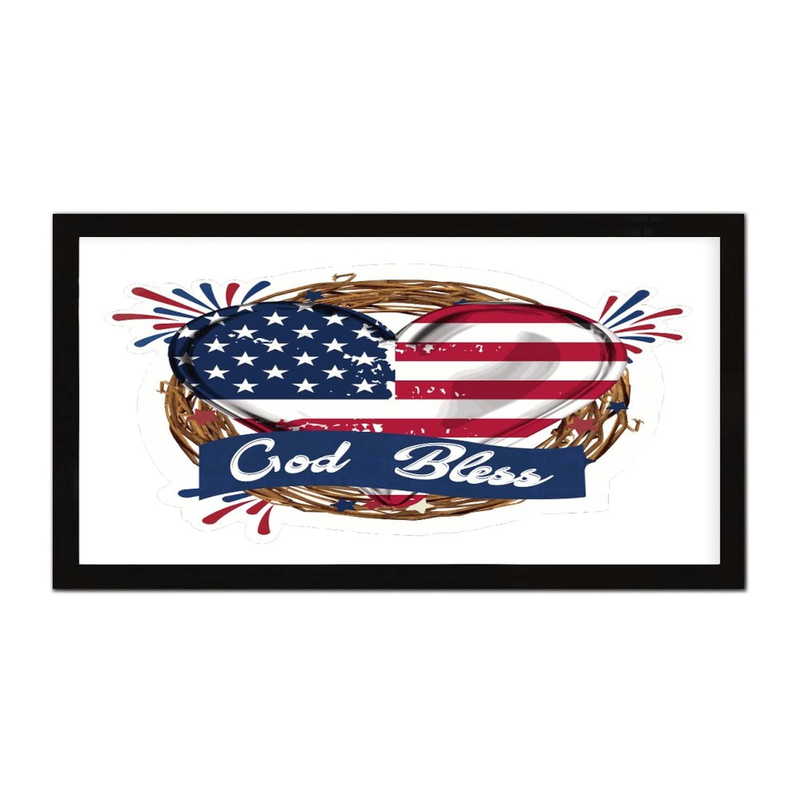 Plaque 4th of July God Bless avec cadre en bois robuste pour salon et chambre