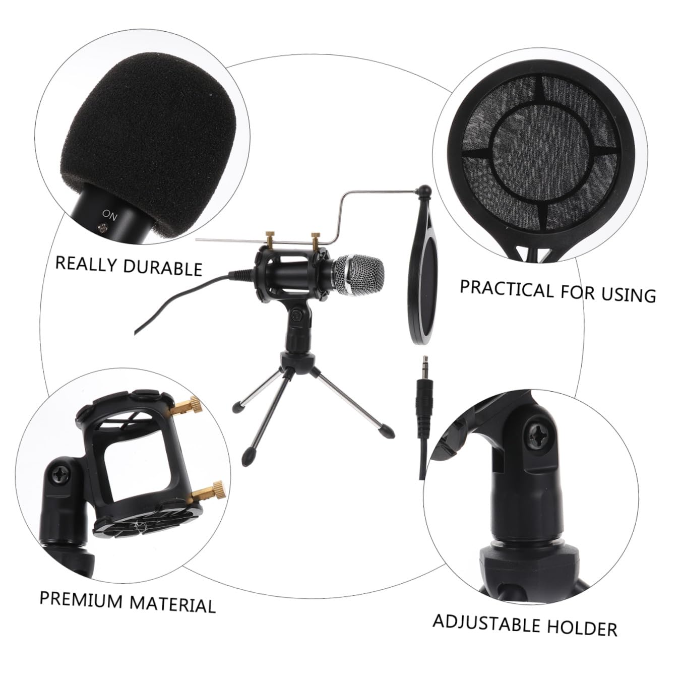 1set Microfono Condensatore Con Treppiede e Accessori Per Registrazione Completo Per Smartphone Nero