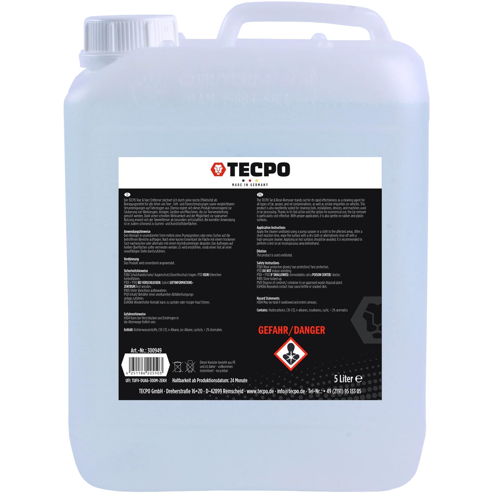 TECPO 4 disolventes de alquitrán y resina, 5 litros de pegamento, eliminador de alquitrán, betún, disolvente de grasa, pegamento de resina