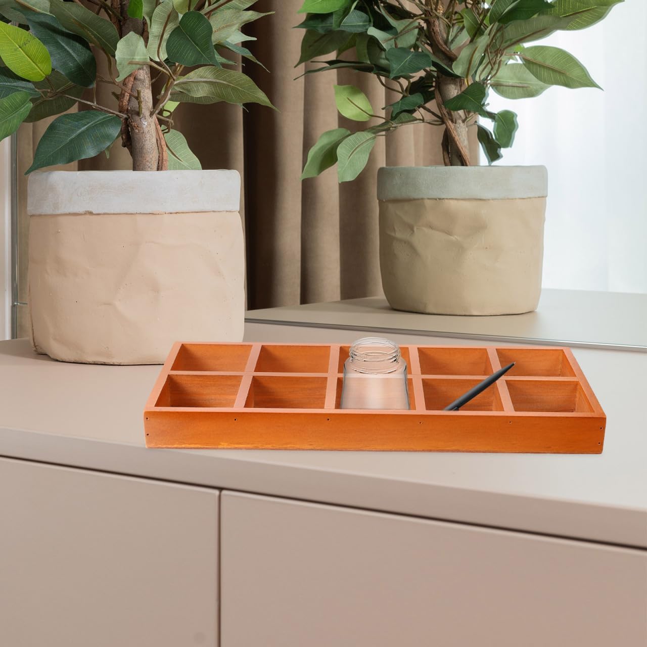 TEHAUX Wooden Compartment Tray with 10 Sections - Desktop Sorting Tray - Section Organizer Box for Display Crafts, Jewelry & Small Items, Grid divided Storage Box Office Supplies