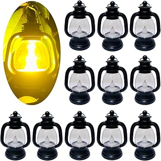 12 Pack Mini Lantern with 4" Flickering LED Candle, Vintage Lanterns Ornaments Table Centerpiece Halloween Western Party Christmas Tree Decorations…