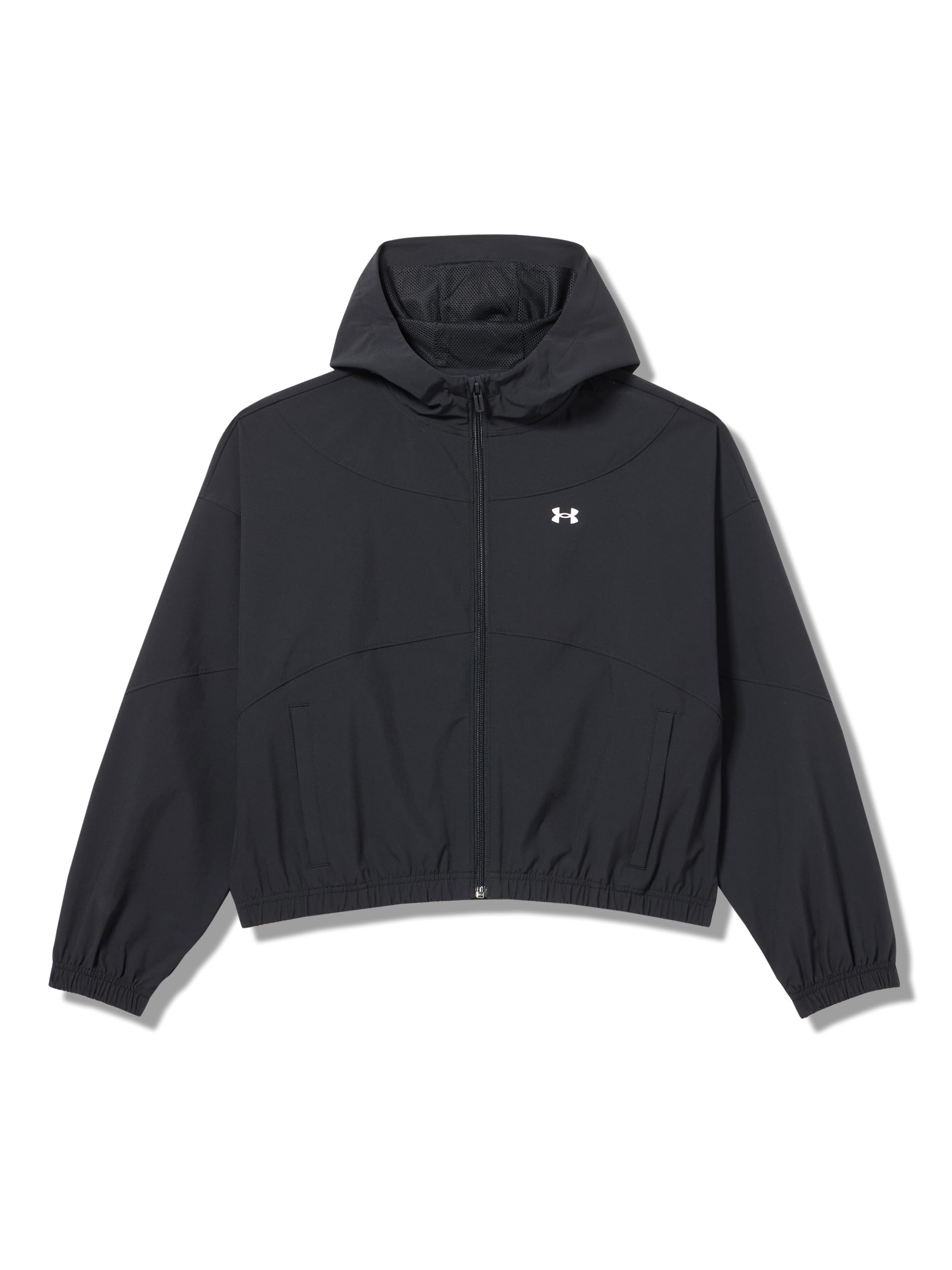 Under Armour Women's Rival Woven Jacket Hooded, Women's Jacket with Water-Resistant Storm Technology, Light Coat with Pockets for Outdoor Pursuits,Black/Black/White,XXL