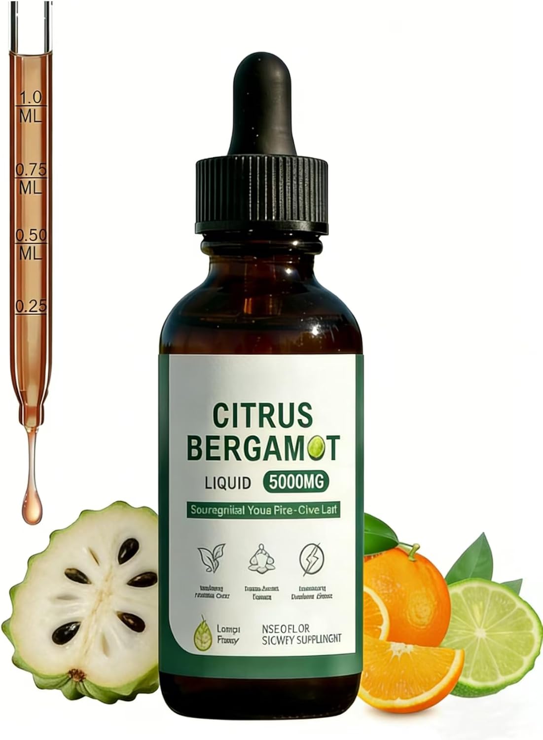 Citrus Bergamot Liquid Support Supplement with Soursop, Olive Leaf, Cholesterol Support Formula, for high Cholesterol,2 fl oz