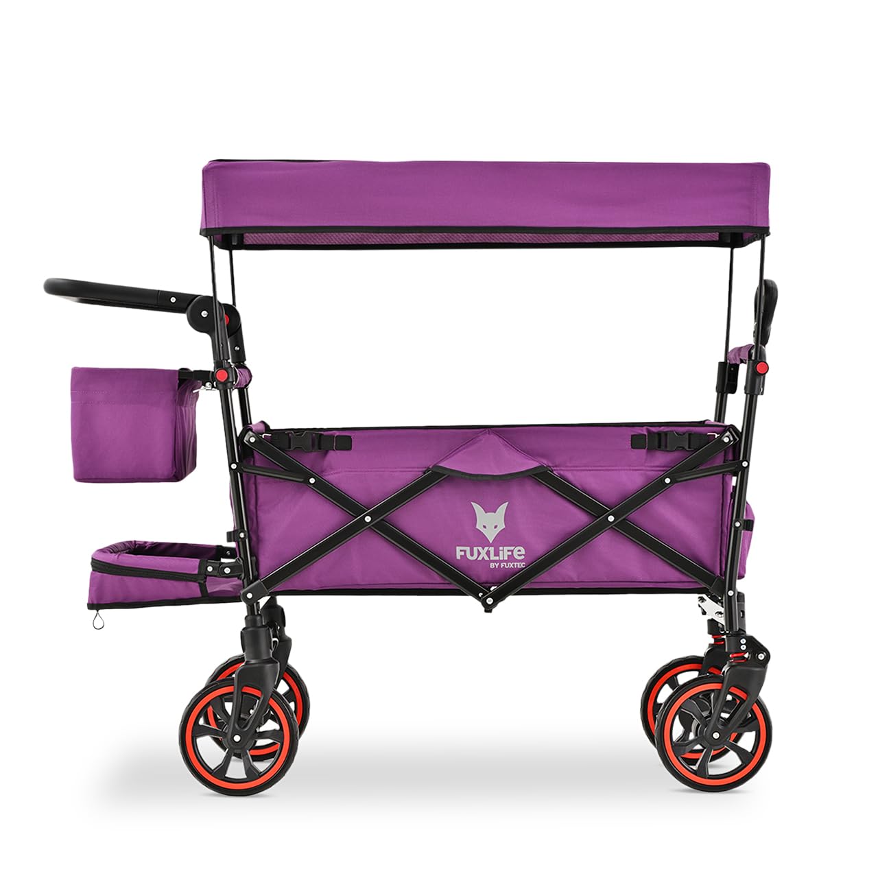 Fuxtec Chariot Premium Cruiser Pourpre, L'Original, Chariot de Jardin Pliable pour Enfants, Transport, Plage, Ville, Forêt, à Tirer ou à Pousser, Capacité De Charge 75 kg