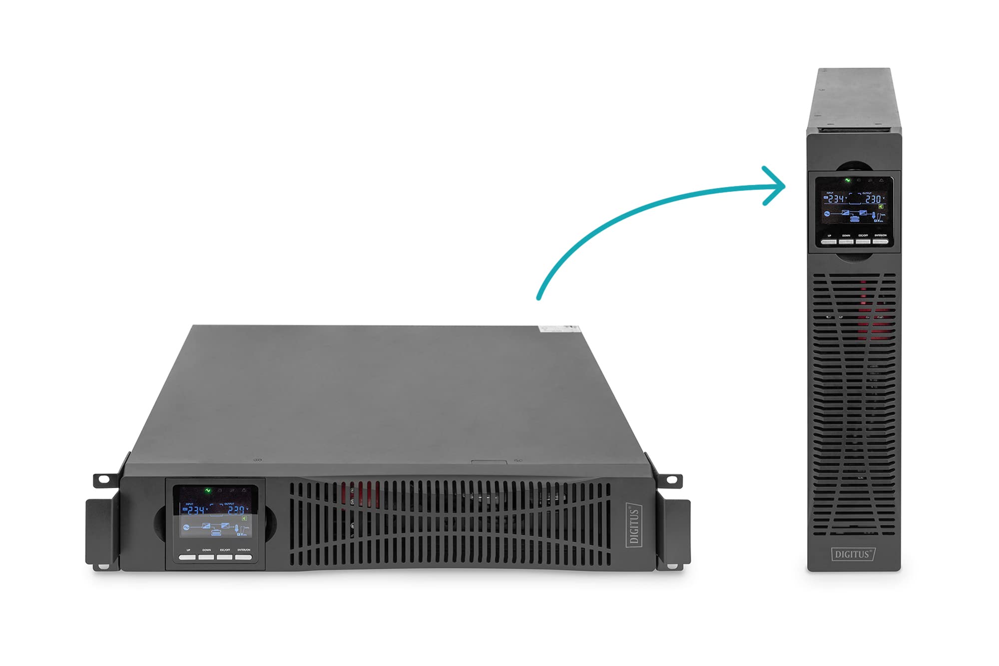 DIGITUS Sistema SAI Online – 1 kVA 1 kW – 8X C13 – 19 Pulgadas 2 U | Sistema de alimentación ininterrumpida – Software para SAI – Conexiones RS232, RJ45 y USB – SAI de doble conversión