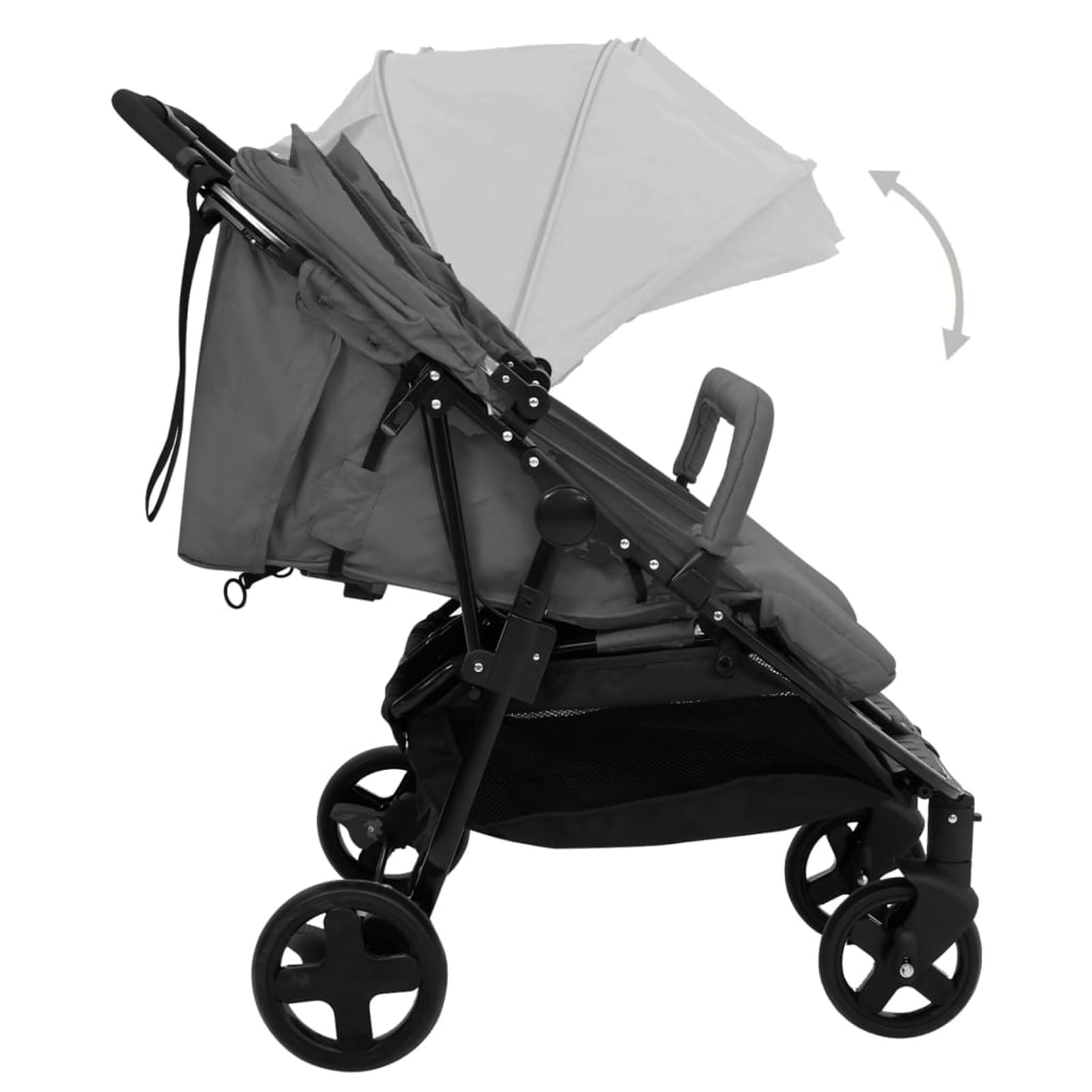 Homgoday Passeggino Gemellare Grigio Scuro e Nero in Aiaio, Mobili per Casa Interno Esterno Soggiorno Camera da Letto