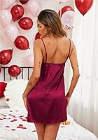 Vista 4 de Ekouaer Camisón de satén para mujer, conjunto de 2 piezas, ropa de dormir sexy de encaje