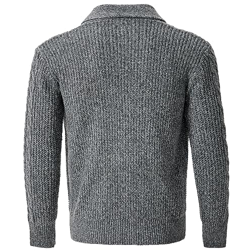 Men's Shawl Collar Cardigan Sweater Long Sleeve Casual V Neck Button Down Cable Knitted Sweater with Pockets3