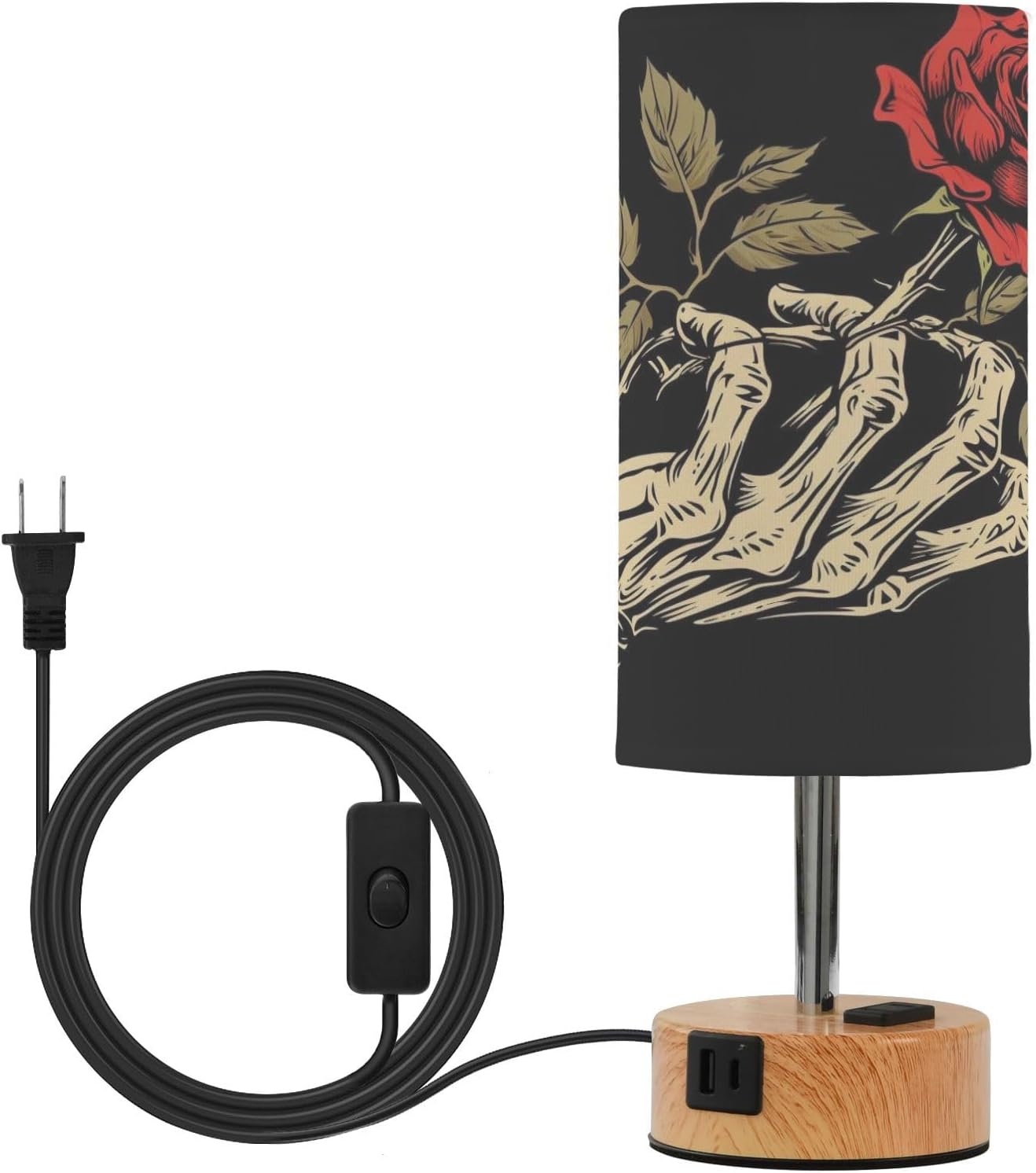 ALAZA Rose Flower Hand Black Decor Bedside Table Lamp 3 Way Dimmable Touch Lamp with Charging Station for Bedroom Nightstand Office Desk LED Bulb Included