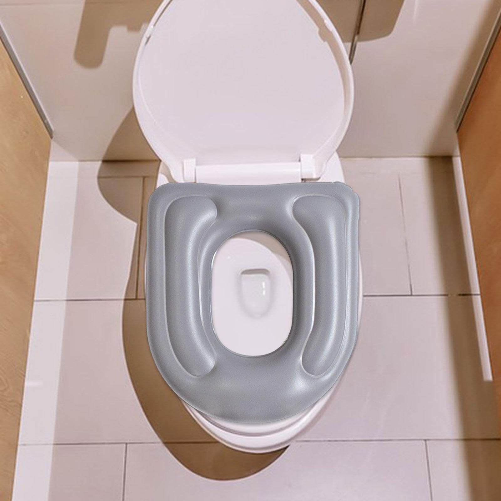 Cuscino per sedile WC gonfiabile con ventose, multifunzione, comodo, con gonfiaggio ad, per uomini in viaggio, Grigio