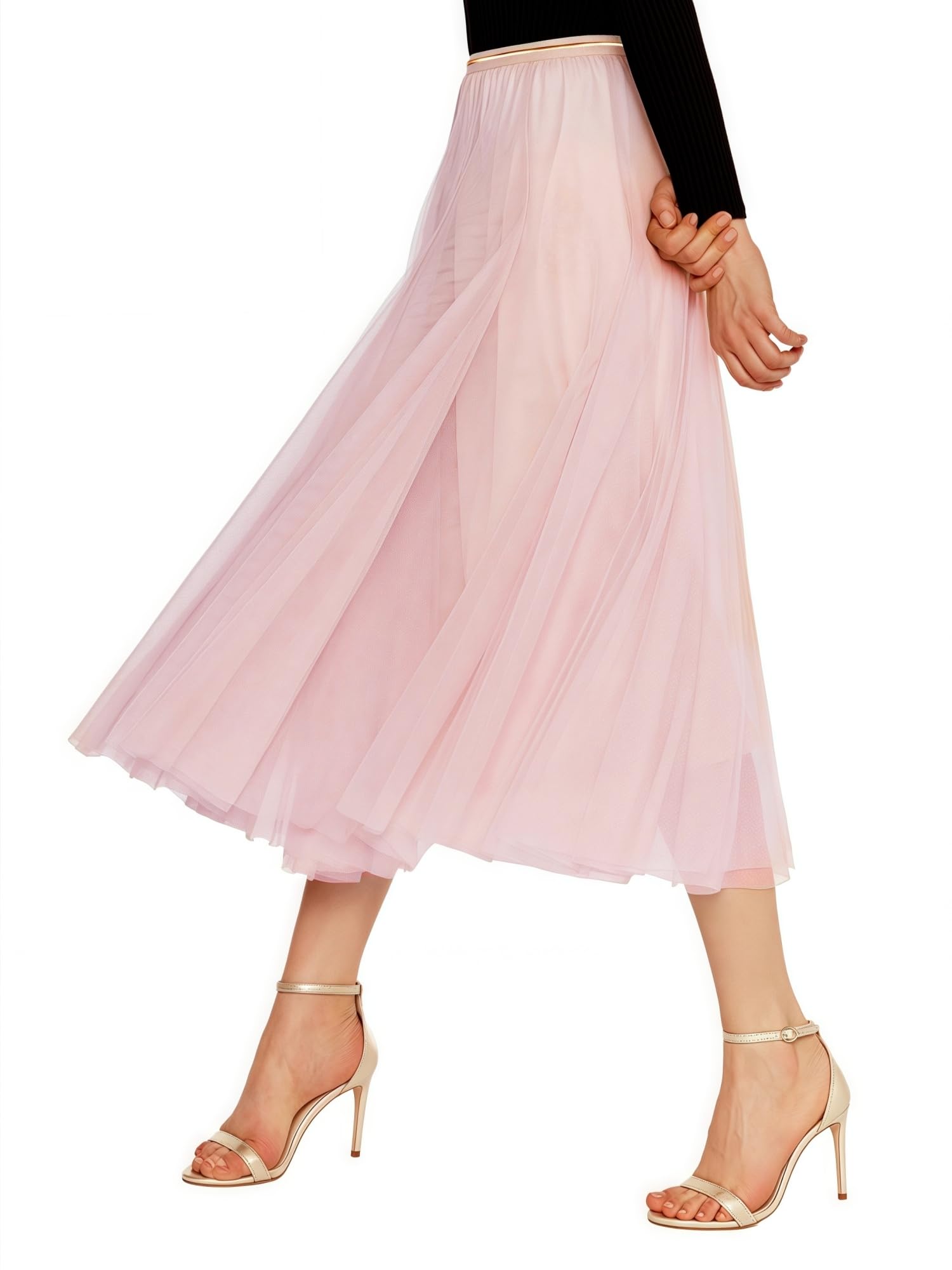 Gonna di Voile Pieghettata Media Lunghezza Donna Tutu con Contrasto