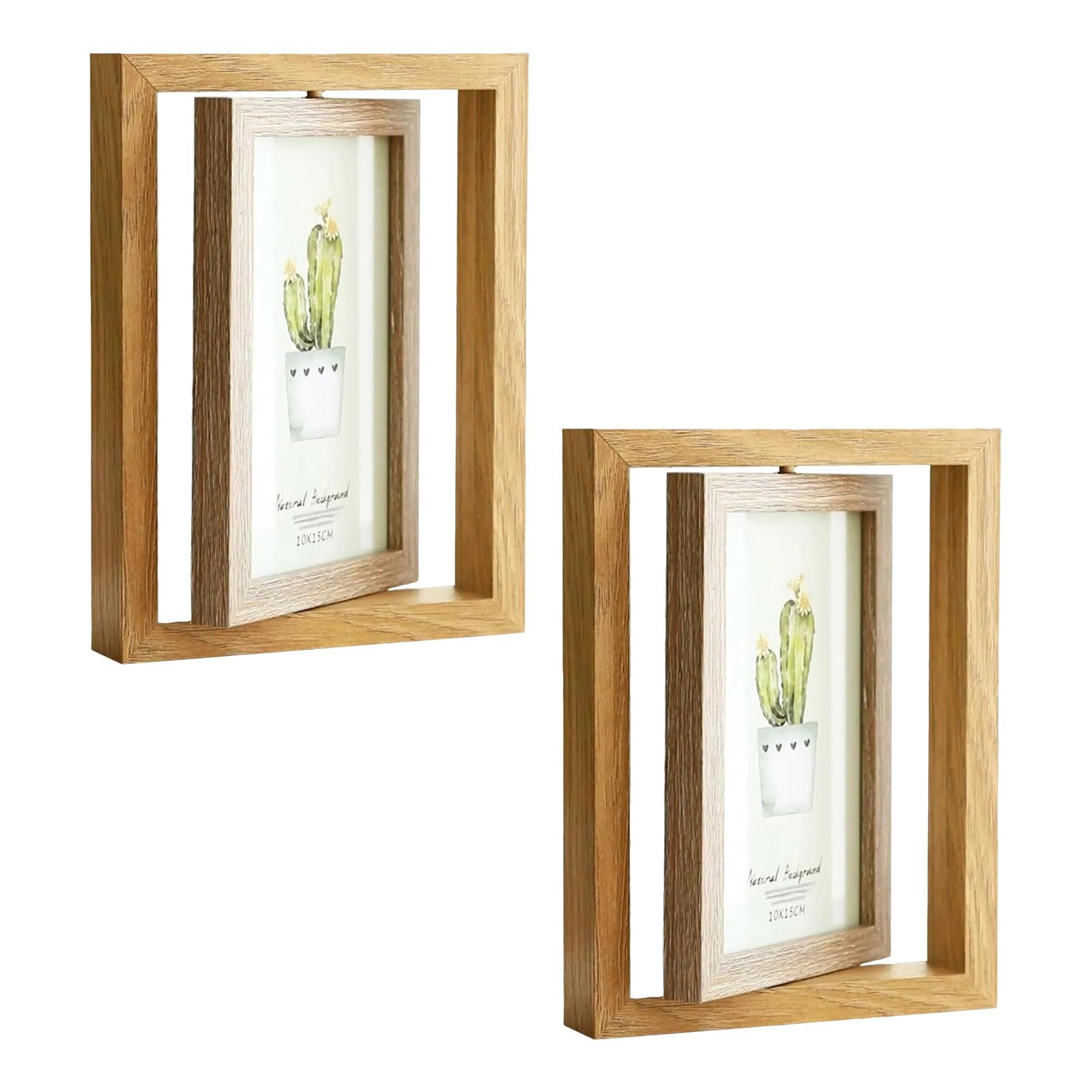 2 Pack 6x4 Wooden Photo Frames, 360° Rotating Floating Picture Frame, Double-Sided Tabletop Display with Acrylic Panel, Horizontal or Vertical Orientation, for Wedding, Family, Gift