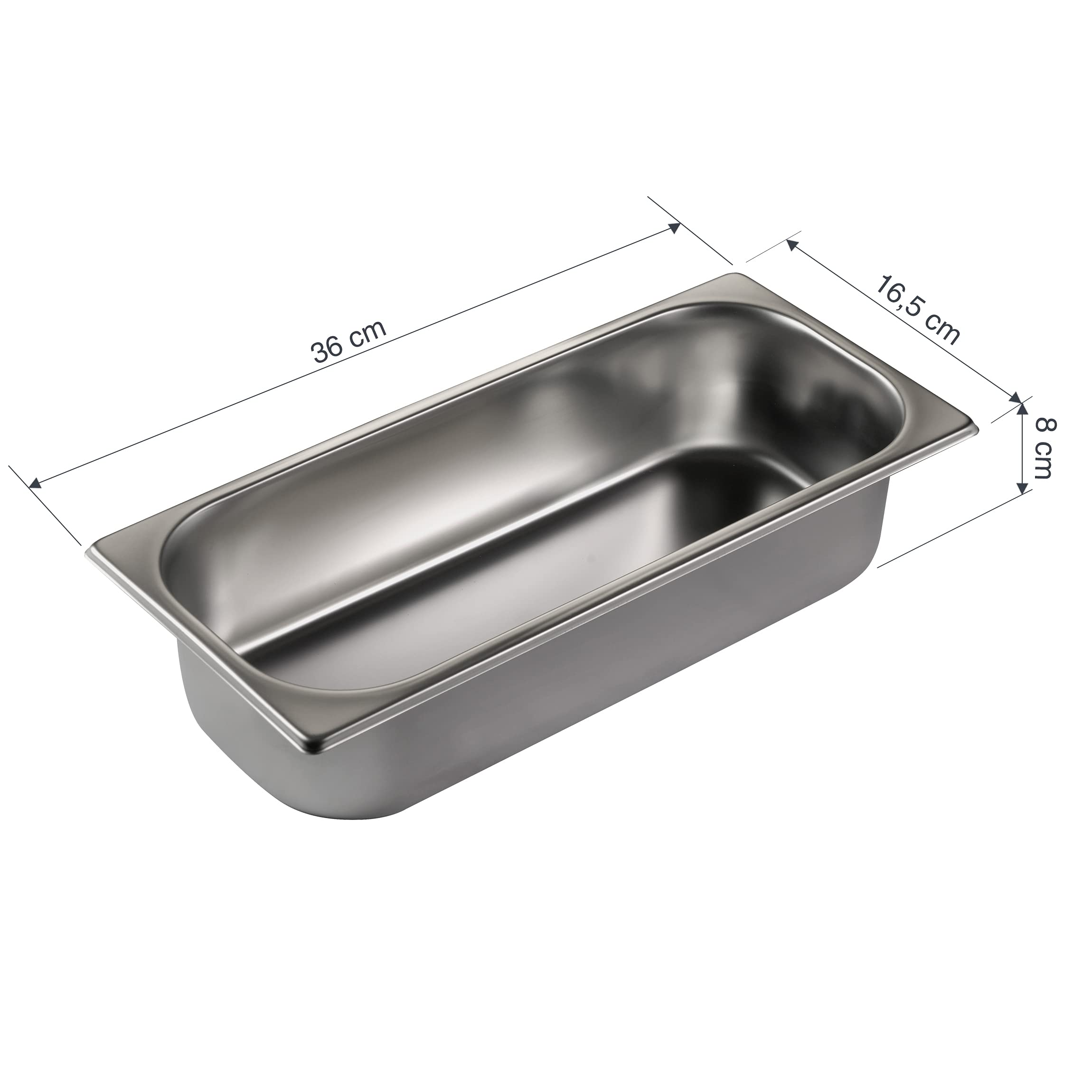 LACOR 66178 - Vaschetta, Contenitore, Vassoio in Acciaio Inox 18/10, gelatiera, conserva Gelato, Bordi sagomati, impilabile, Lavabile in lavastoviglie, 360 x 165 x 80 mm