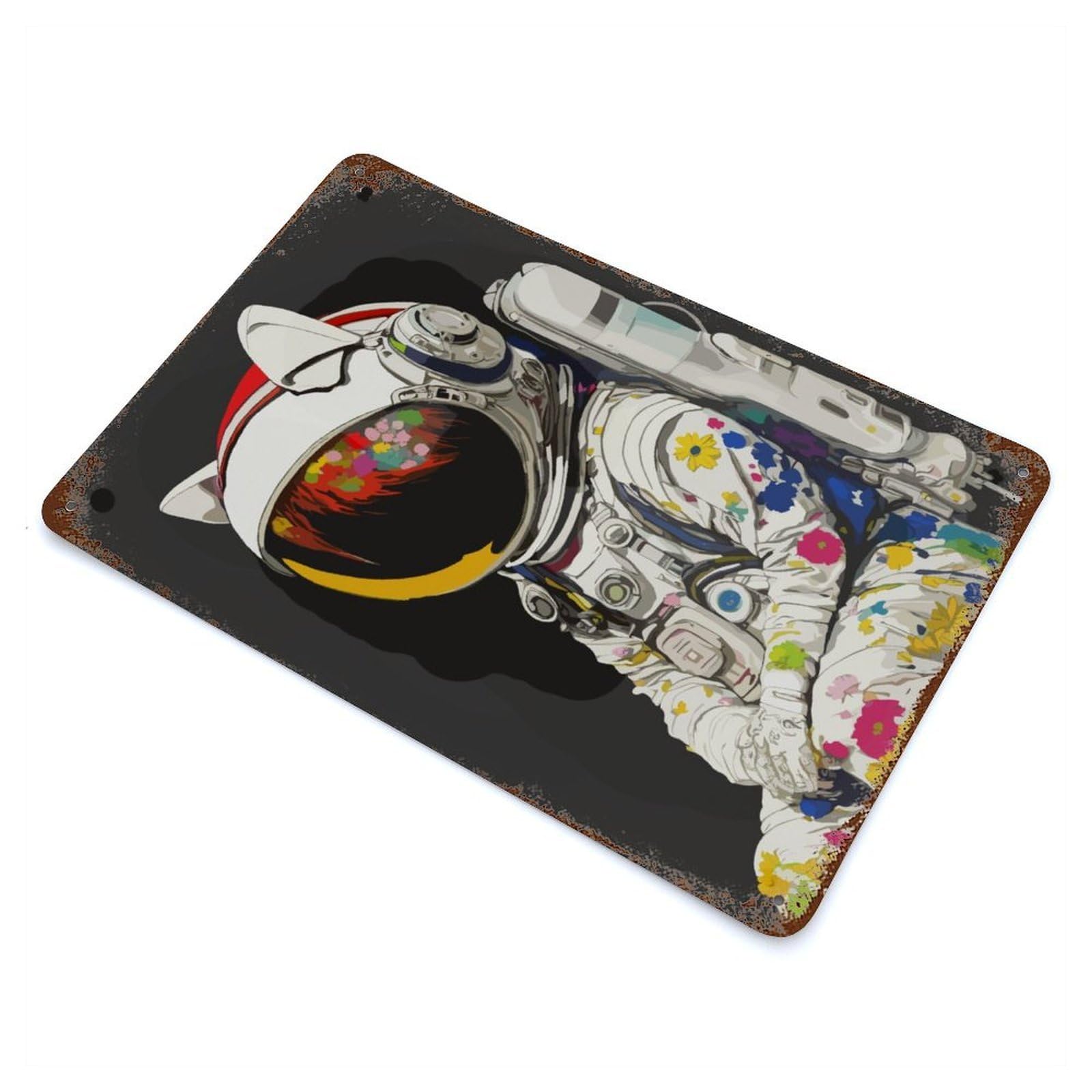 Astronaut Helmet Cat Vintage Metal Tin Sign 11.8"x7.9", Ideal for Cafe, Home Bar And Lounge Decor