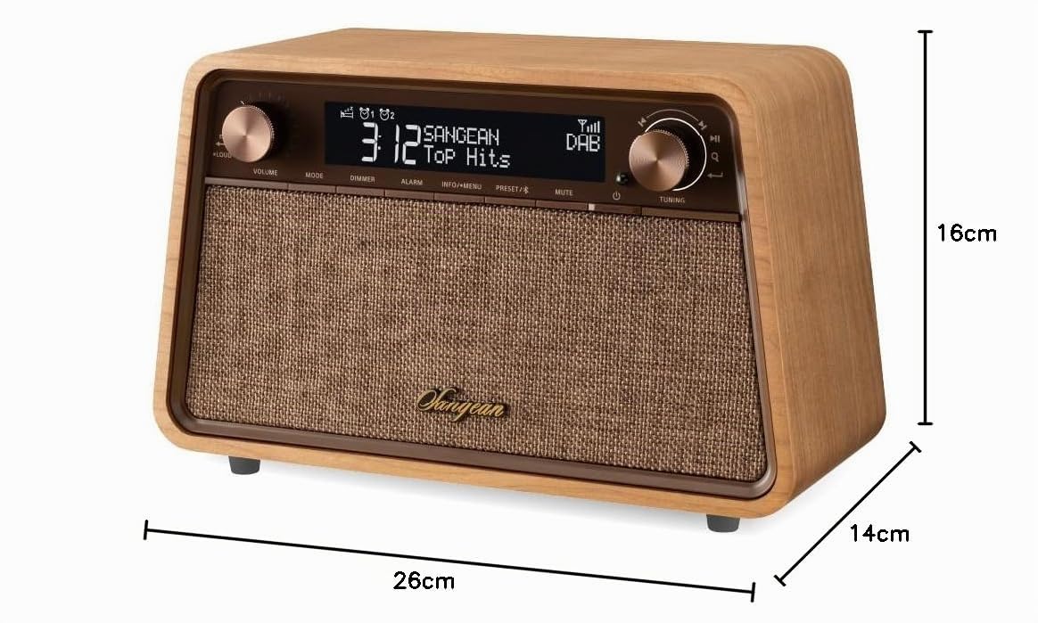 SANGEAN WR-201D Premium Retro-Radio mit DAB, RM, Bluetooth, AUX, dimmbaren LCM-Display, Echtholz-Gehäuse, Kirschbaum Natur