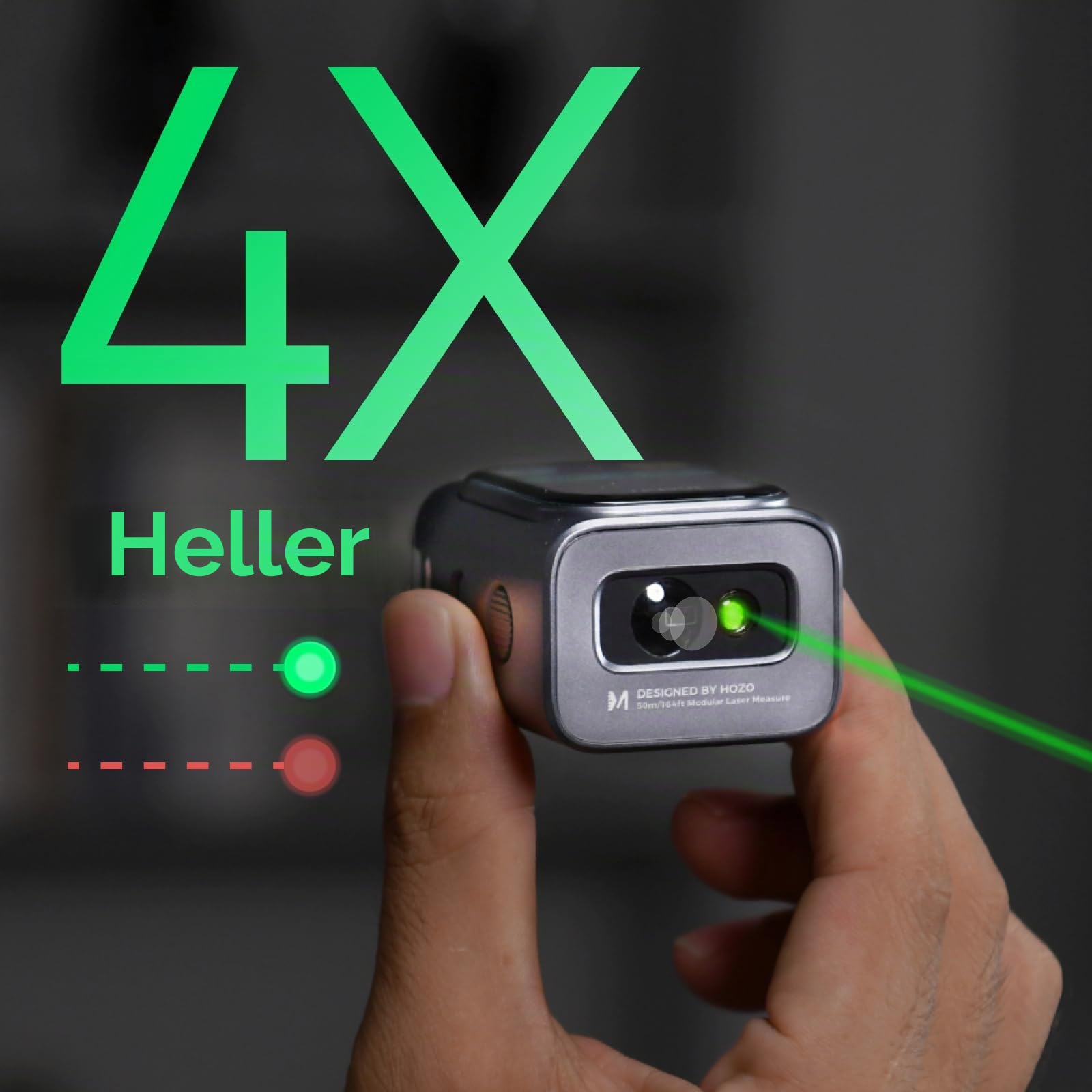 HOZO M-Cube Laser-Entfernungsmesser Grünstrahl, 50m Reichweite, ±1,5mm Genauigkeit, Kompakt, Wiederaufladbar, Grüner Laser für Außen, Flächen-/Volumen-/Pythagoras-Messung, LCD-Display, Bluetooth-App
