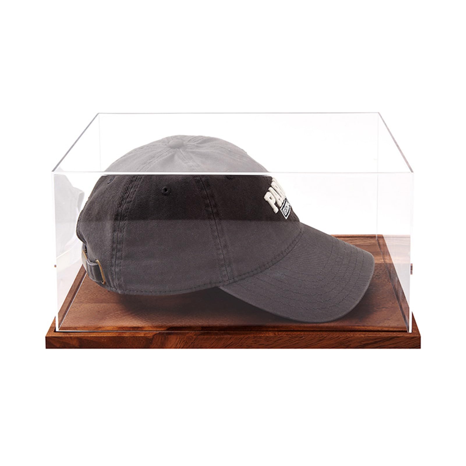 Hat Display Case, No Assembly Required Clear Acrylic Baseball Cap Stand, UV Protection Signed Hat Transparent Showcase, UV Protection Box with Solid Wood Base Risers & Hat Shaper 3