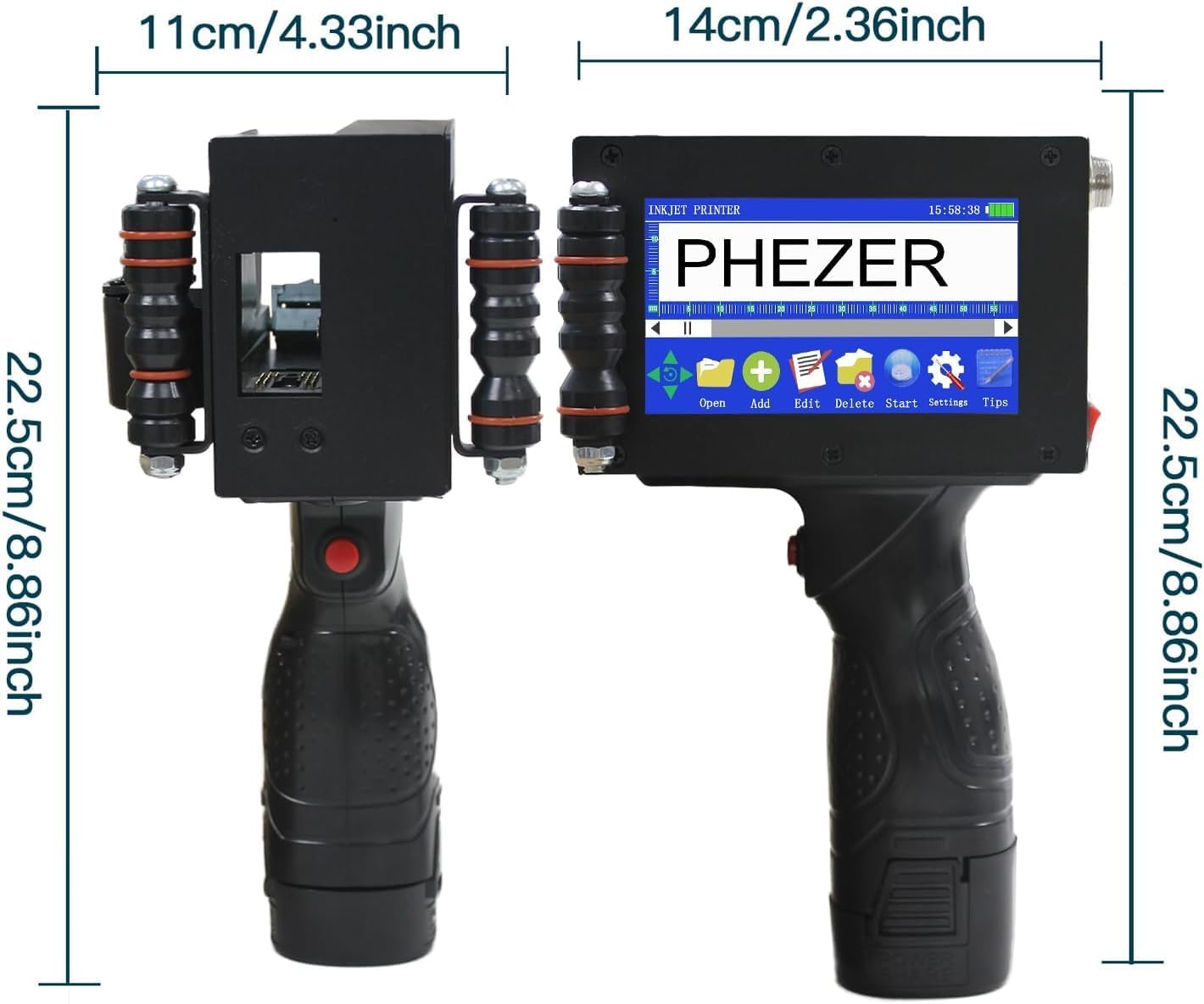 Phezer P16-1 Handheld Inkjet Printer, Printing Height 1 Inch with 72ml Solvent Ink Cartridge, Portable Intelligent Coding Machine for Expiry Date/Time/Barcode/QR Code/Logo (Metal Body)
