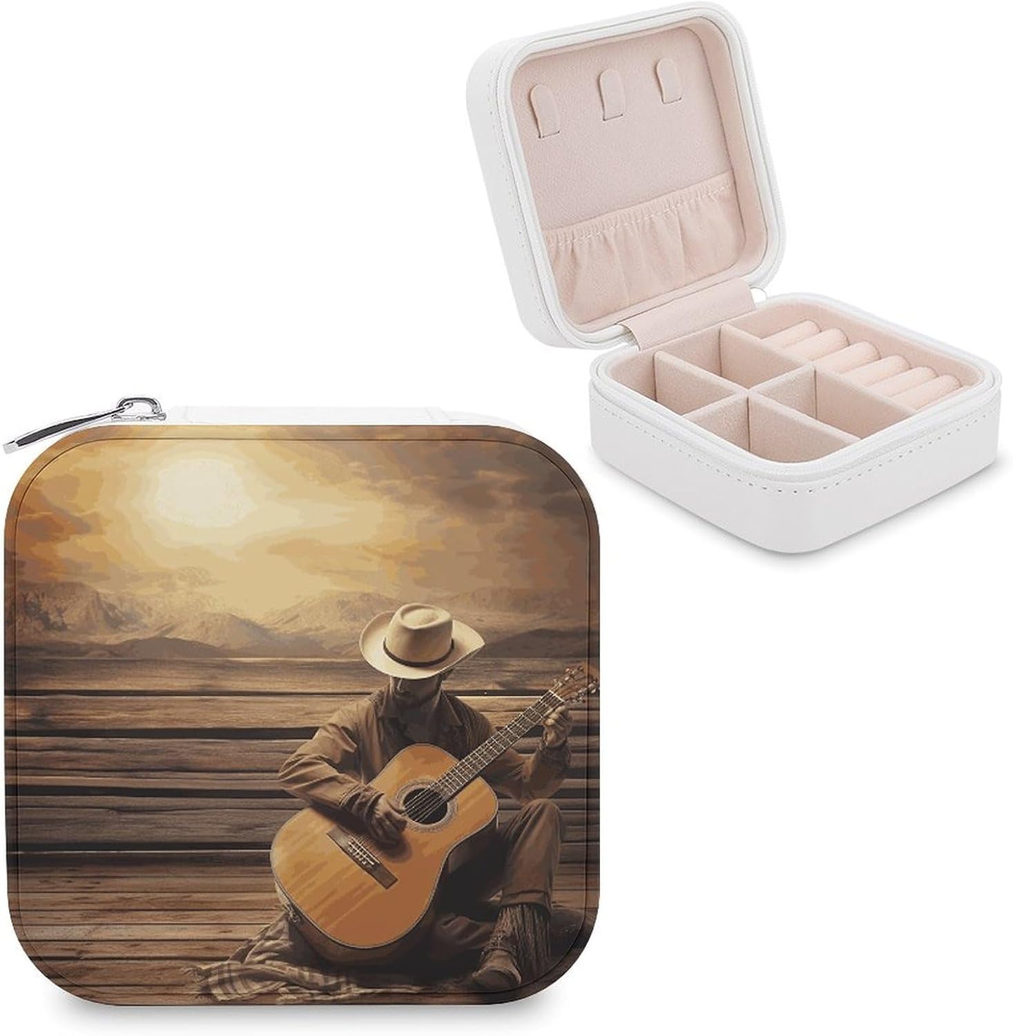 Travel Western Music Jewelry Case Portable Display Storage Box PU Leather Mini Jewelry Travel Case Personalized Travel Jewelry Organizer Small Jewelry Box for Women