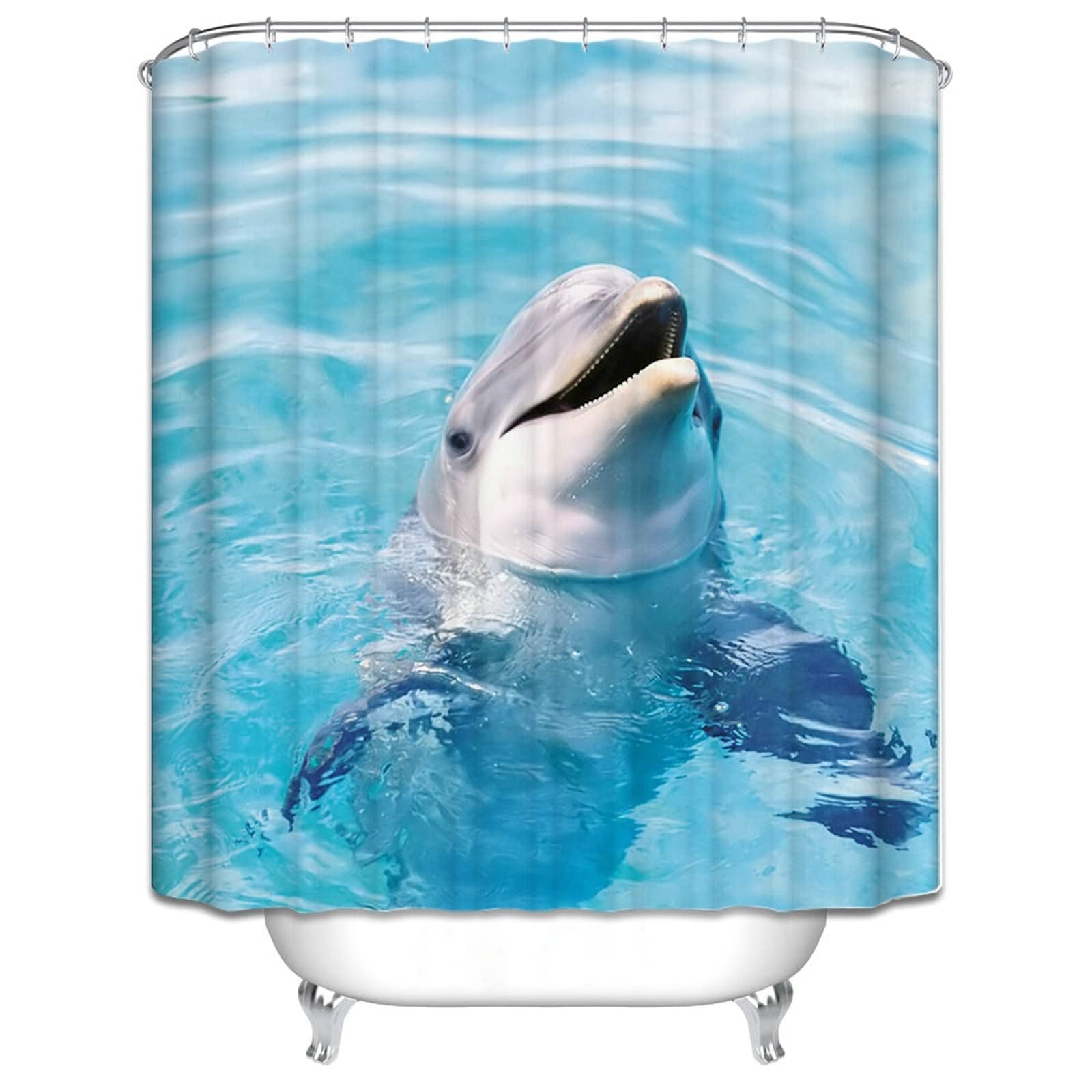 Zasłona prysznicowa 180 x 200 tkaniny, poliester wielokolorowy delfin i morze zasłony łazienkowe z plastikowymi haczykami