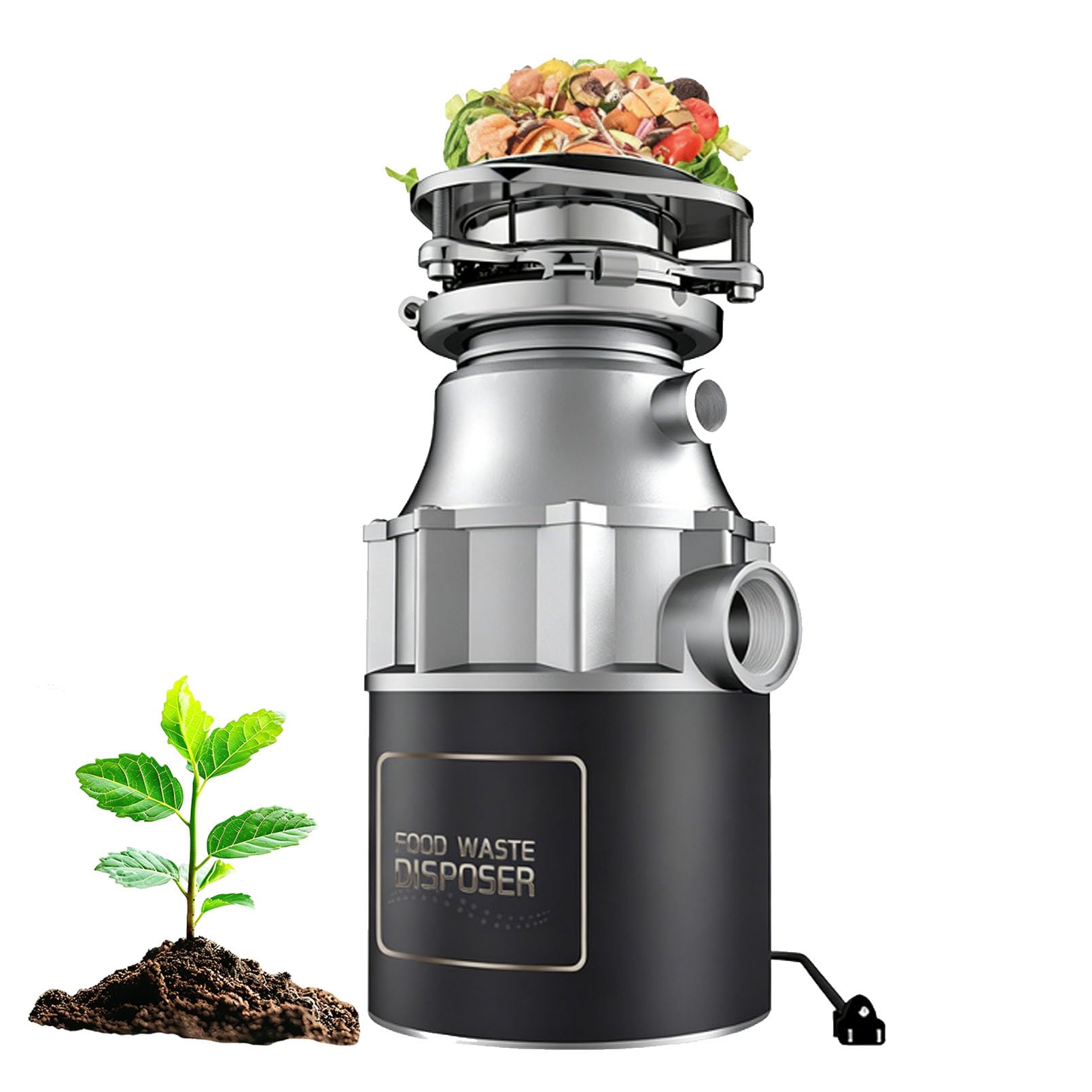 Triturador de basura para cocina, unidad de 560 W y 3200 rpm, sistema de trituración de acero inoxidable de 4 etapas y protección contra sobrecarga; silencioso y fácil de instalar