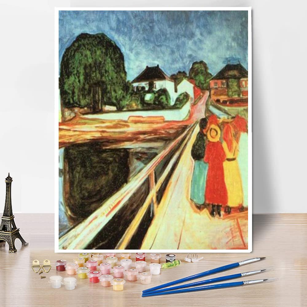 Hhydzq Women's G Number Paintin For Adults Irls On A Bridge Paintin By Edvard Munch Diy Oil Paintin Paint By Number Kits