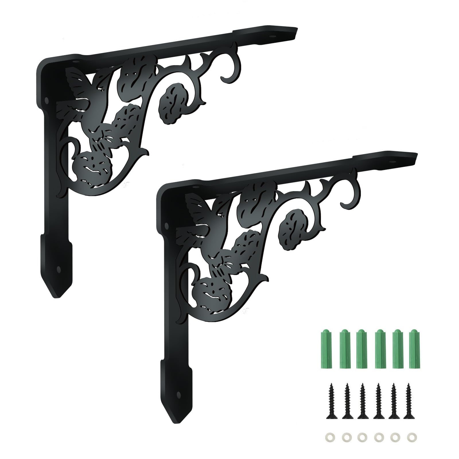 SUPERDANT 2Pcs Hummingbird Shelf Brackets 21x17.2cm Flowers Heavy Duty Shelf Brackets Decorative Shelves Bracket Black Iron Bracket for Shelves for Bookshelf Fireplace Home Office Garden Gift