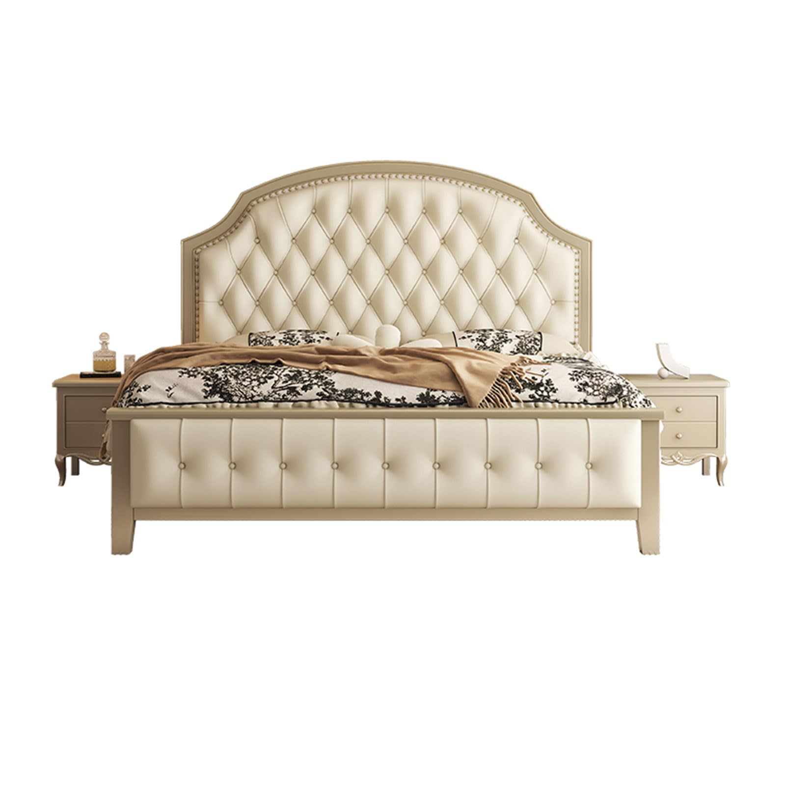 Modern King Size Genuine Leather Bed Upholstered Platform Bed Frame with Headboard and Storage Drawers No Box Spring