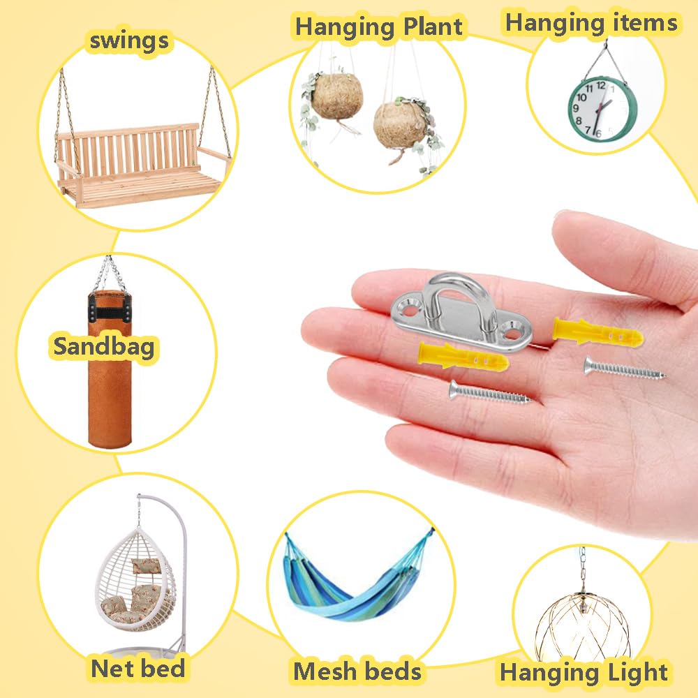 CEEYSEE 8Pcs Pad Eye Plate U Hooks/Loops M5 304 Stainless Steel Pad Eye Plate Hardware Ring Hooks for Hanging fix and Install Sandbags Yoga Clotheslines Hanging Baskets,with Screws (U/M5/CXG) - Image 4