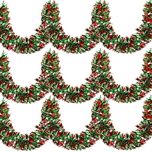 39.4 Feet Christmas Tinsel Garland Shiny Party Tinsel Garland Metallic Tree Xmas Hanging Decoration for Christmas Tree Decoration Wedding Party(Silver, Red and Green)
