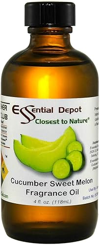 Aceite de fragancia de melón dulce de pepino, 4 onzas, suministrado en botella de vidrio ámbar de 4 onzas con forro de cono fenólico negro y tapa