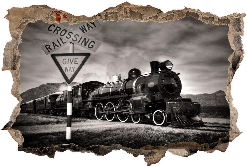 Autocollants muraux,Effet 3D avec mur de briques en trompe-l'œil,Train Locomotive Vapeur Locomotive Retro,Décoration murale de chambre d'enfant 80x120cm