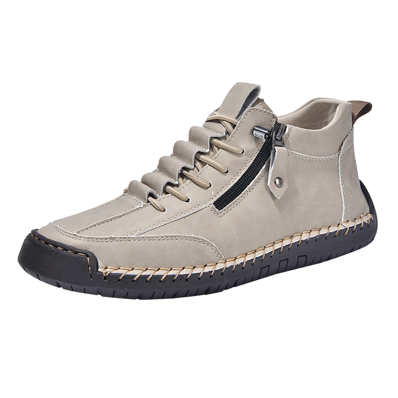 Chaussures en cuir pour femme, automne et hiver, bottes de couture faites à la main, à lacets, hauteur pieds nus, chaussures avec fermeture éclair, antidérapantes, chaussures décontractées, pieds