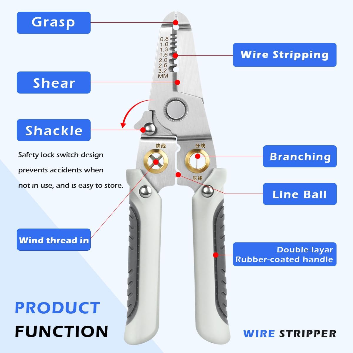 Evilia Ecom Special Wire Stripper for Electrician, 6 in 1 Multifunction Wire Pliers Tool for Electric Cable Stripping Cutting Cable Stripper and Crimping (Grey) 3