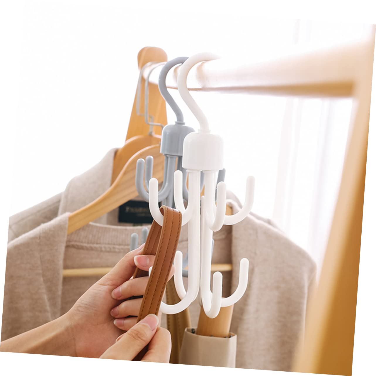 FONDOTIN 2pcs Rotating Multifunctional Wardrobe Hooks Rotatable Hanging Hook for Ties Scarves Hats and Accessories Compact Design Environmental Material White