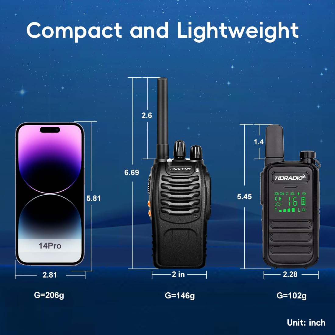 TIDRADIO TD-M11 Walkie Talkies for Adults Kids, Long Range Waterproof PMR446 Licence Free 16CH Type-C Rechargeable LED Light Screen Earpieces-2Pack Two Way Radio — view 9