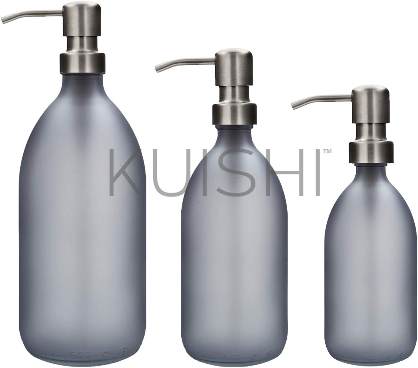 Kuishi Grey Matte Amber 500ml Glass Soap Dispenser with Silver Stainless-Steel Pump, Eco-friendly, Decoration Tool - Image 3