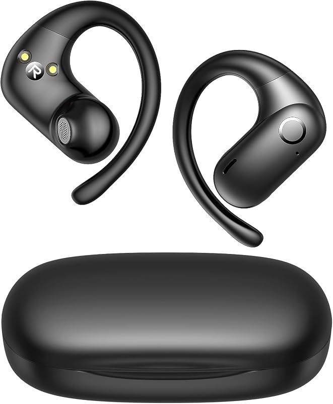 Open Ear Buds Wireless Earbuds 5.4 Bluetooth Headphones | Deep Bass Sound,smart Touch Control,60Hrs Playtime Earphone with Earhooks for Running, Meeting, Workout-Black
