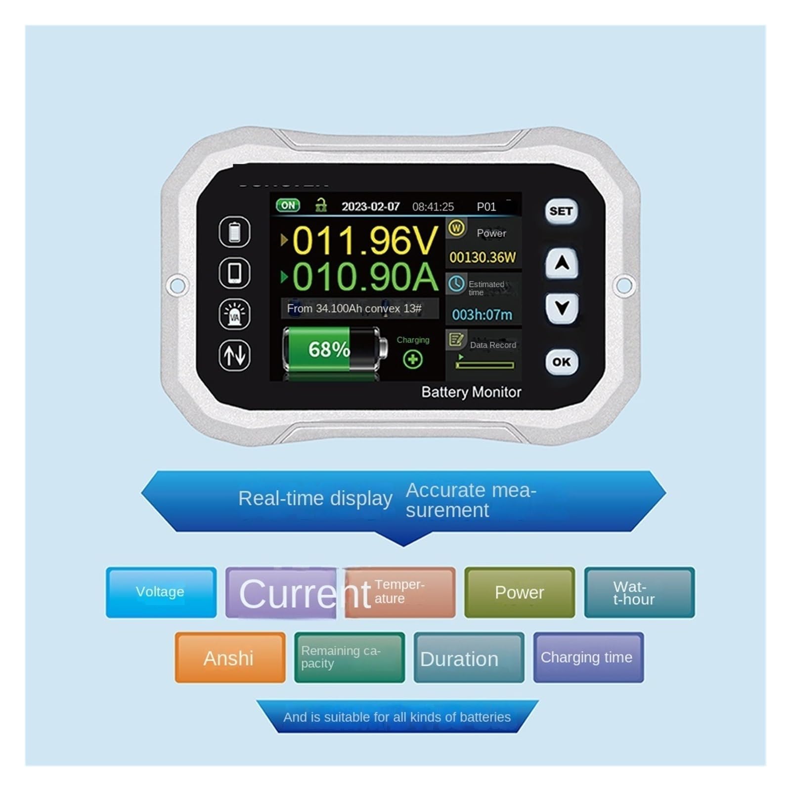 Monitor baterii Bluetooth KG140F DC 0-120 V 100 A 400 A Tester napięcia i prądu Wskaźnik pojemności(KG110F)