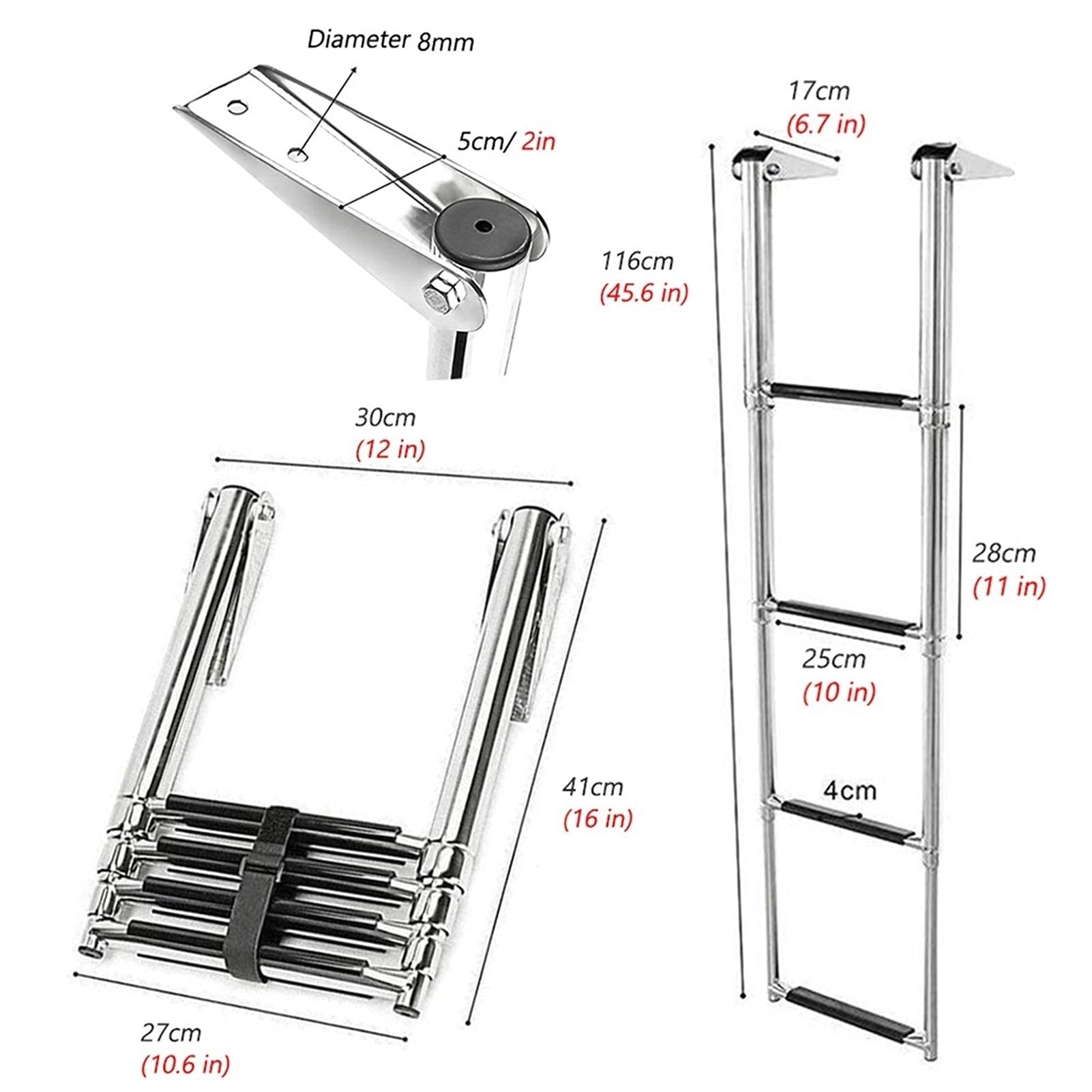 Scaletta per Barche Scaletta Galleggiante Pieghevole Telescopica/Scaletta per Barche, Scalette per Piscina/Yacht/pontone in Acciaio Inossidabile a 4 Gradini, con Corrimano e Gradini Antiscivolo